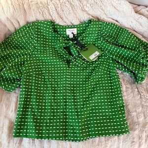 Kate Spade Green and White Polka Dot Blouse Casual Top